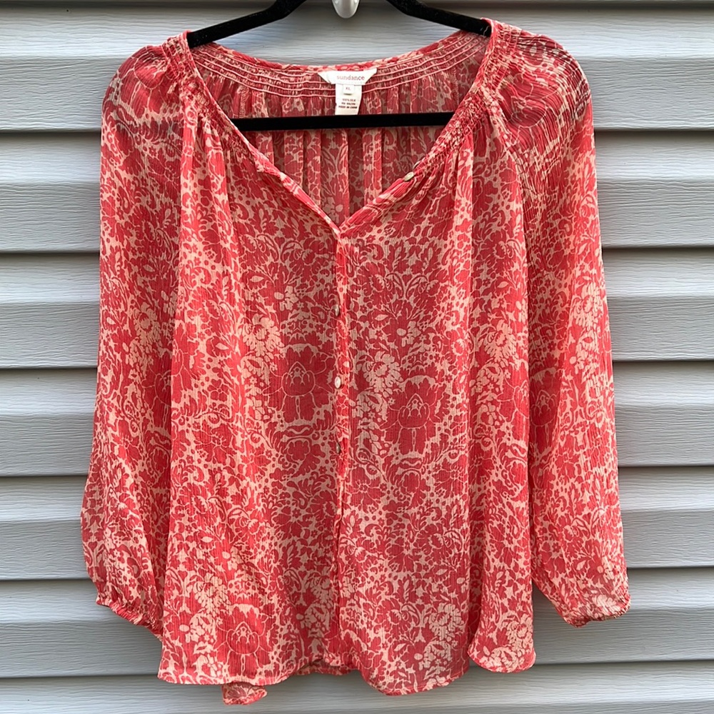 Sundance | 100% Silk Semi Sheer Long Sleeve Blouse size Extra Large